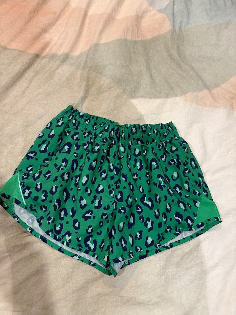 all in motion Green Leopard Print Athletic Shorts with Navy Accents
